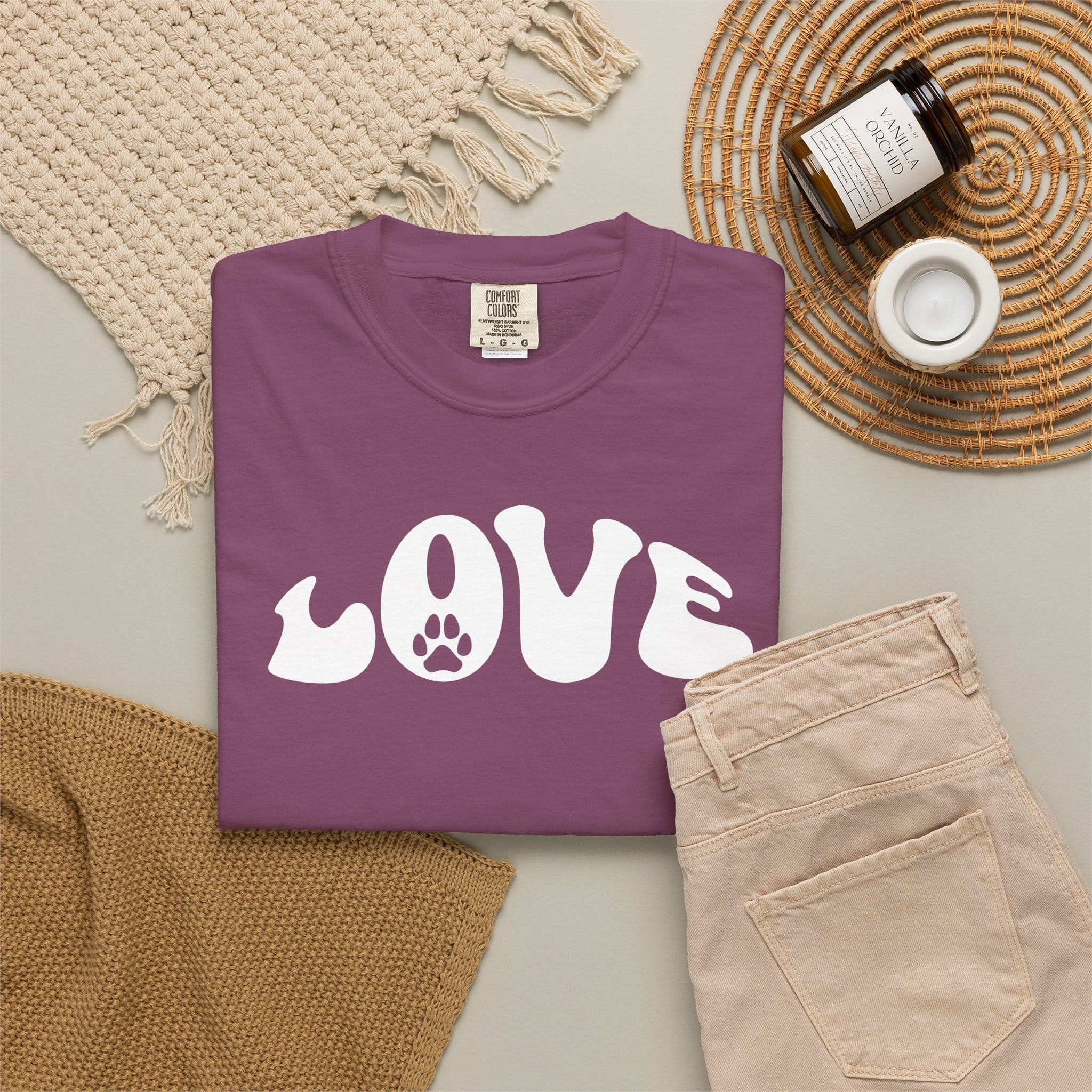 LOVE Paw Print - Garment Dyed Cotton T-Shirt