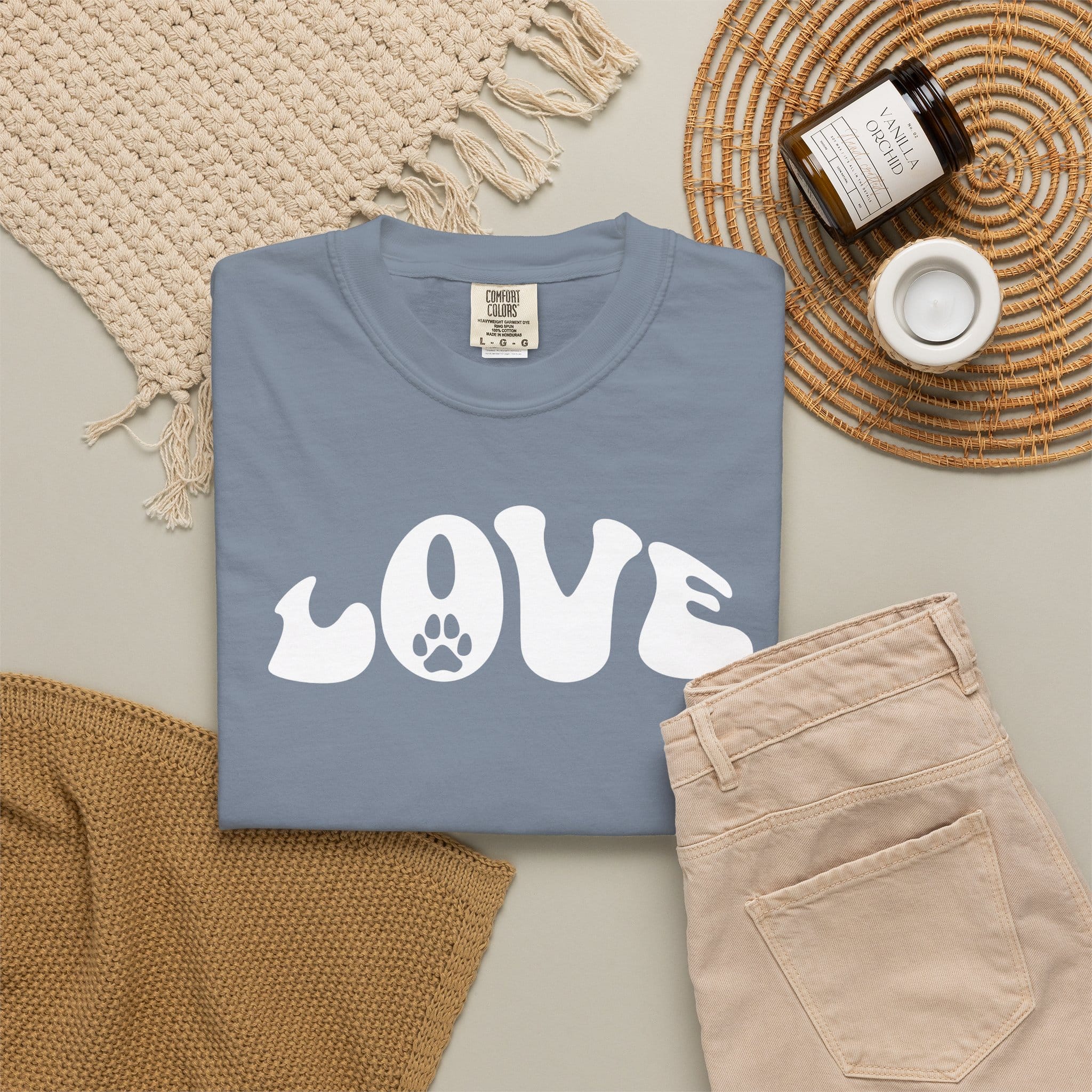 LOVE Paw Print - Garment Dyed Cotton T-Shirt