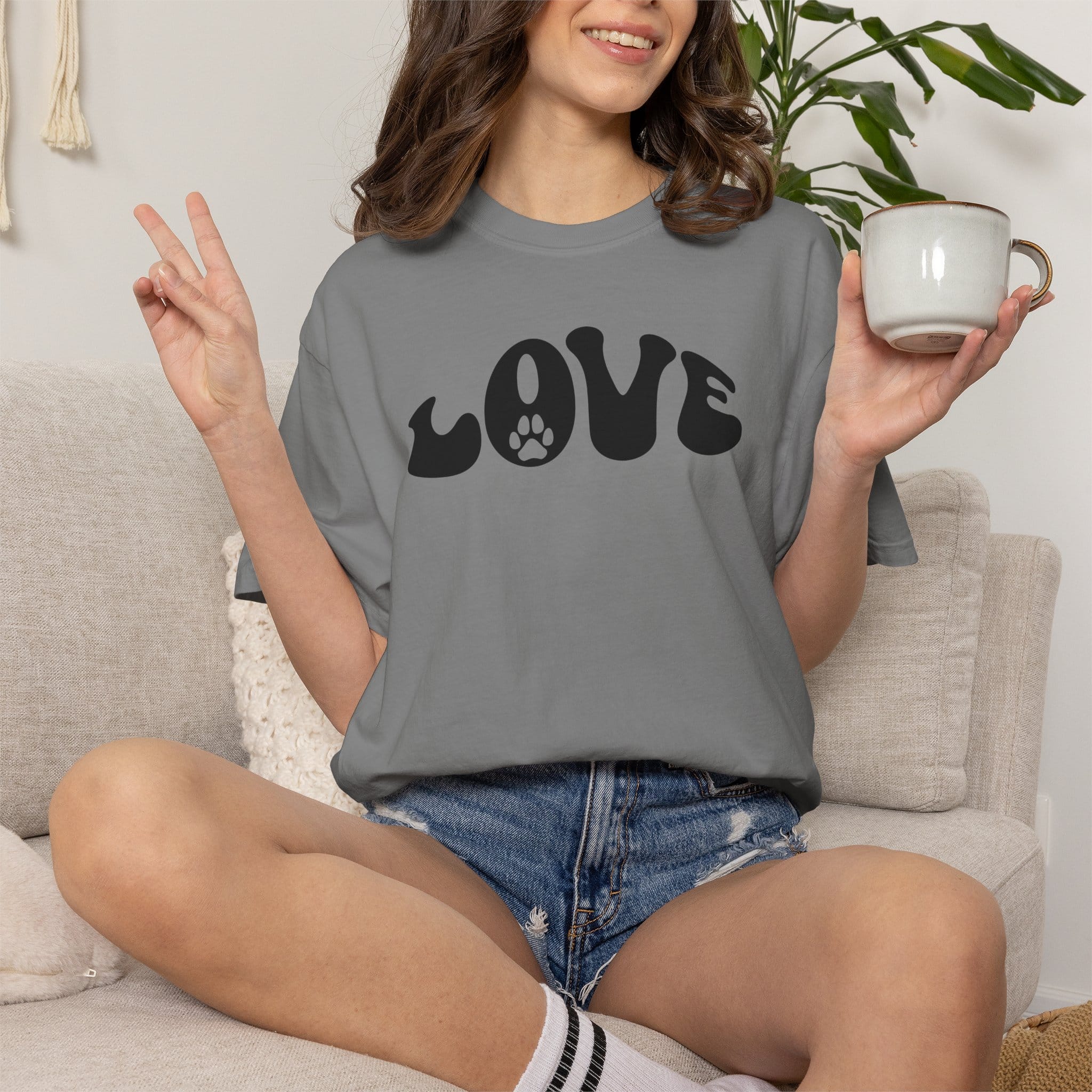 LOVE Paw Print - Garment Dyed Cotton T-Shirt