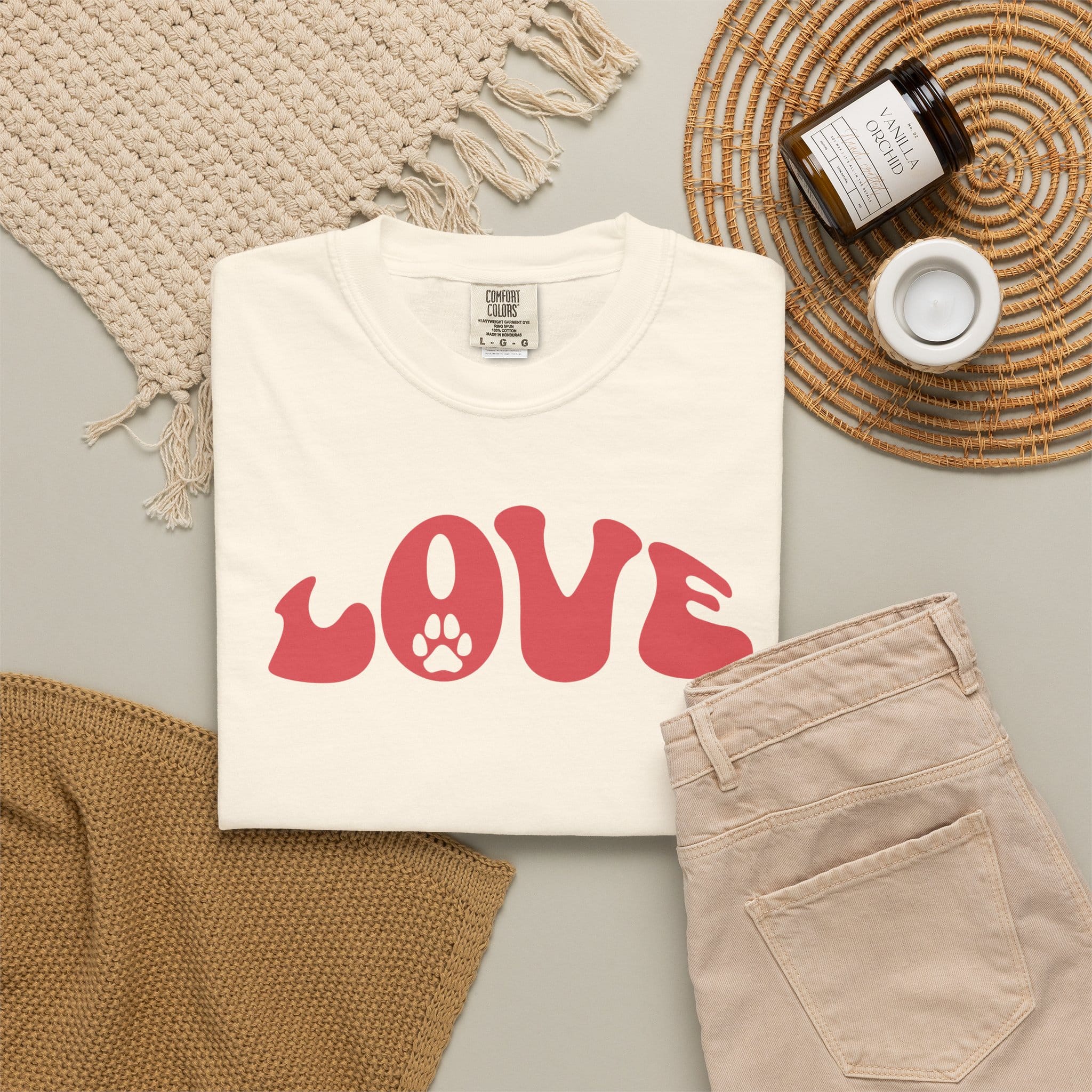 LOVE Paw Print - Garment Dyed Cotton T-Shirt