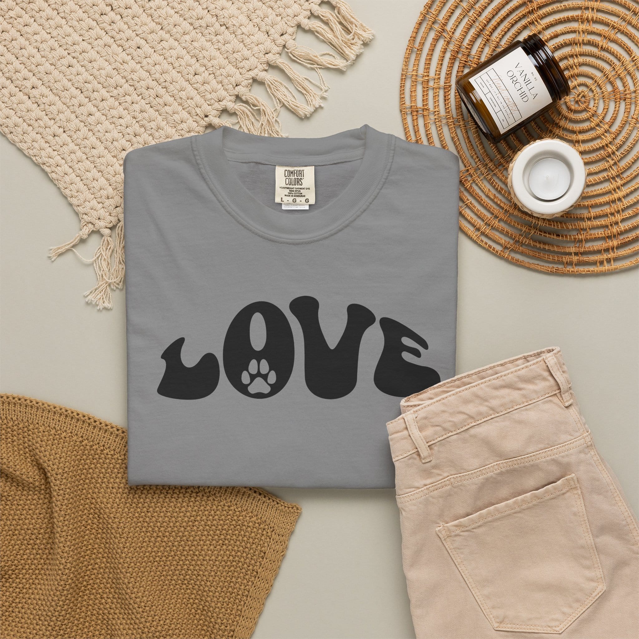 LOVE Paw Print - Garment Dyed Cotton T-Shirt