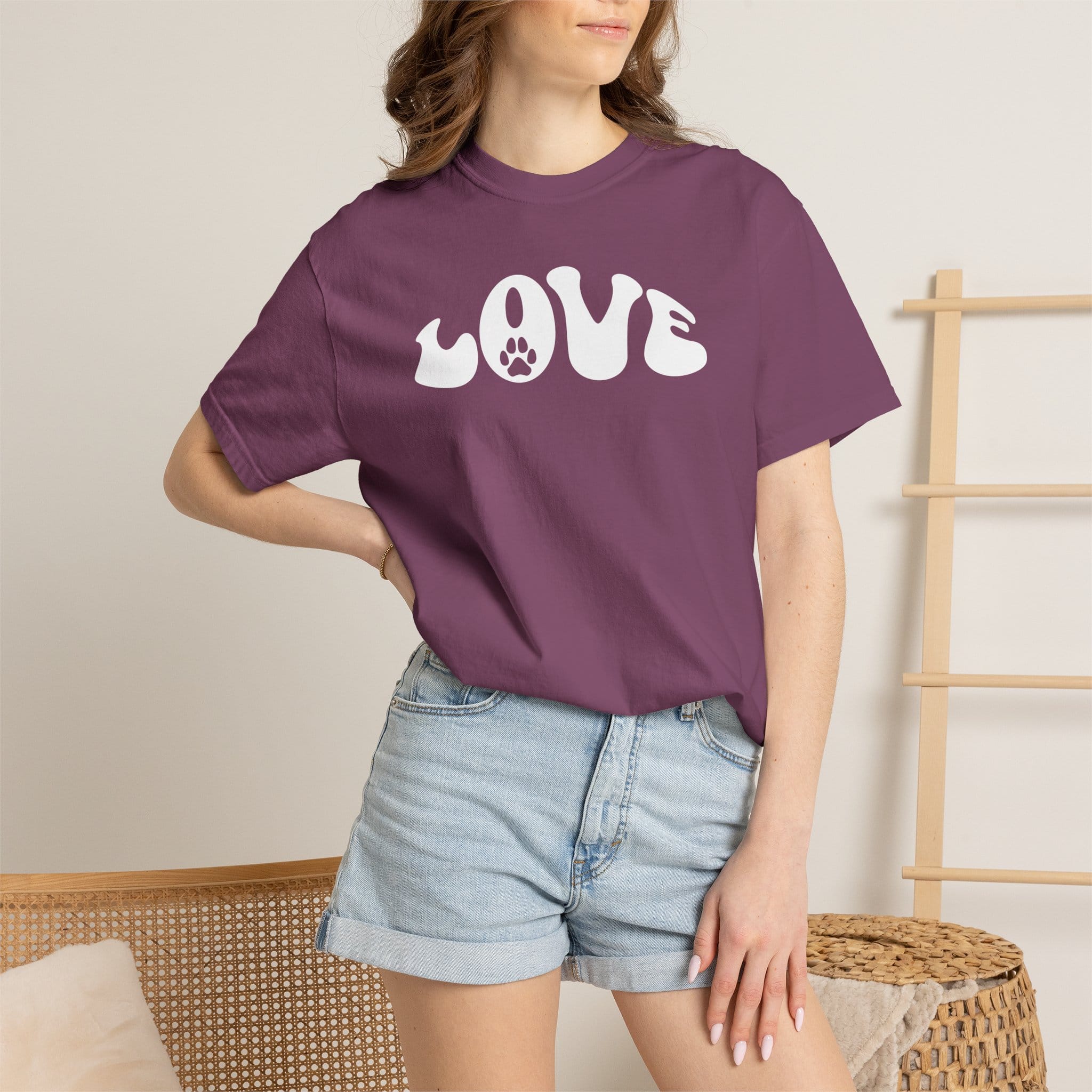LOVE Paw Print - Garment Dyed Cotton T-Shirt