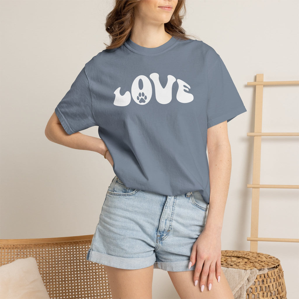 LOVE Paw Print - Garment Dyed Cotton T-Shirt