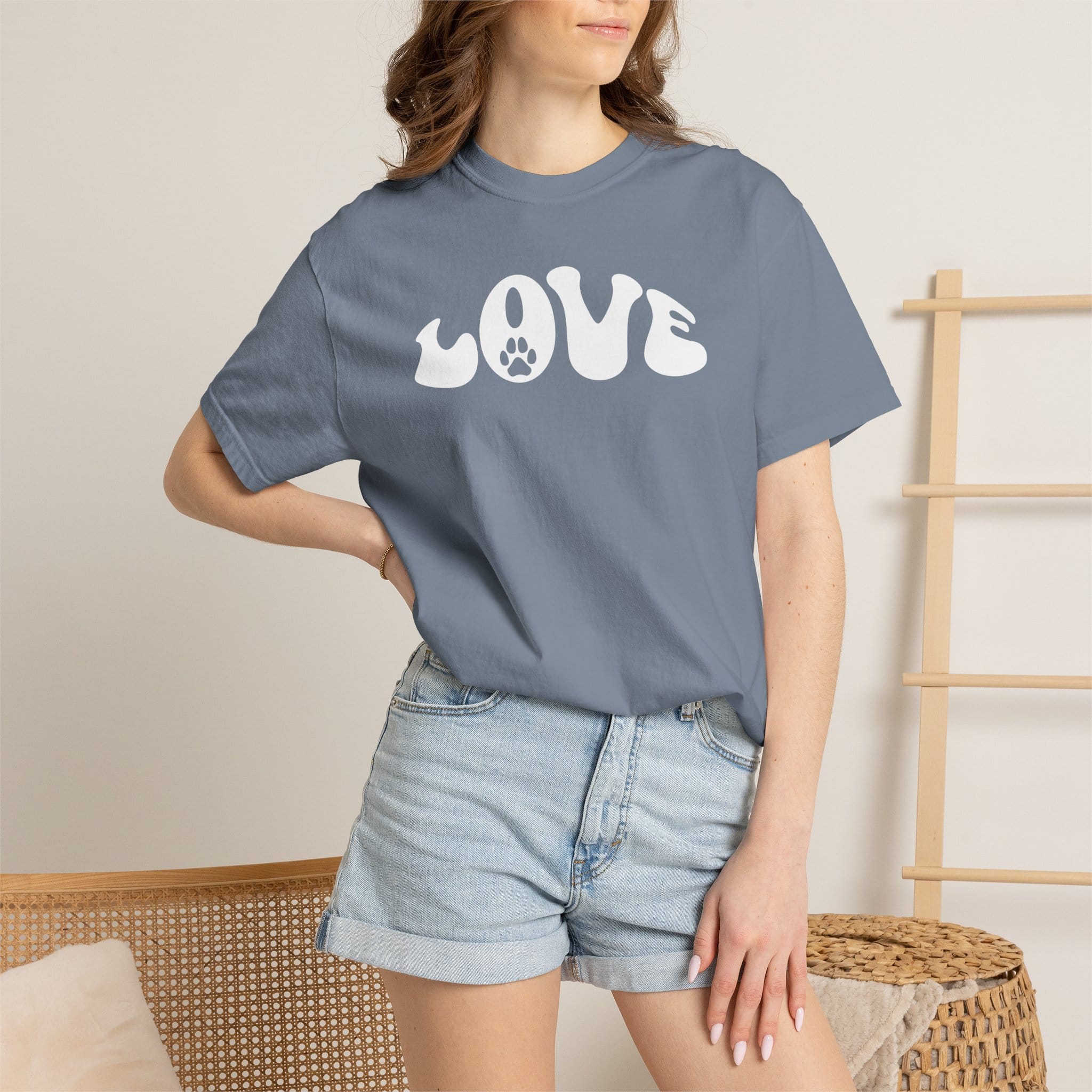 LOVE Paw Print - Garment Dyed Cotton T-Shirt