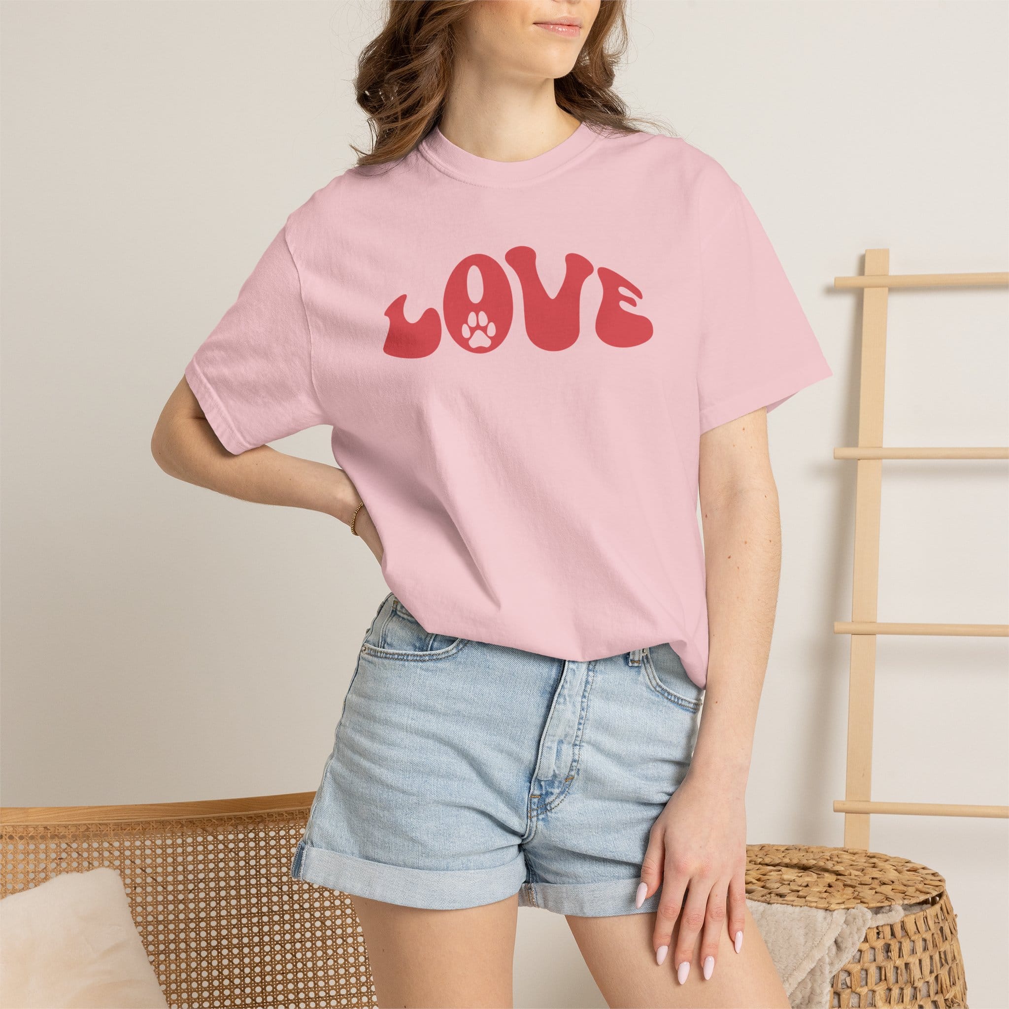 LOVE Paw Print - Garment Dyed Cotton T-Shirt
