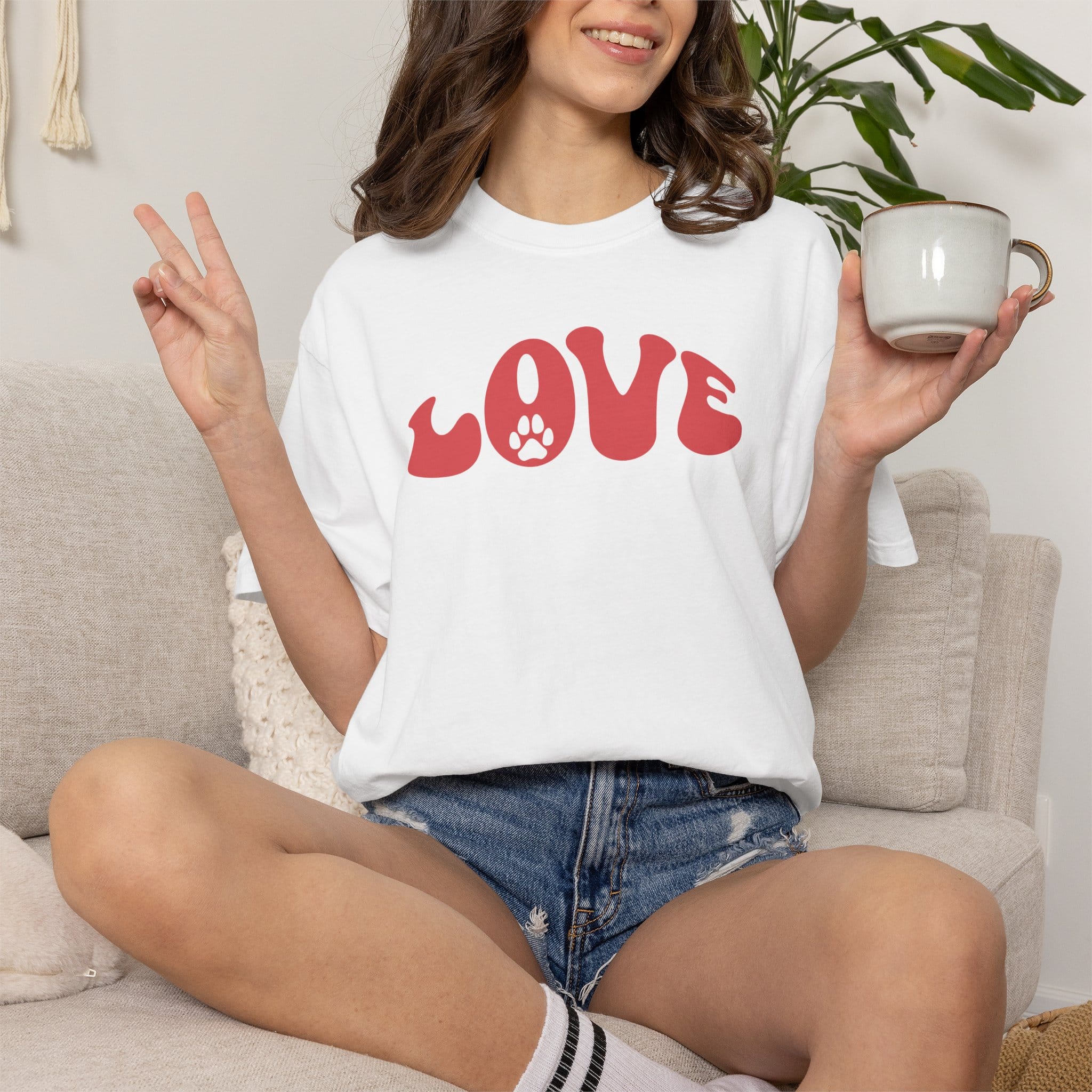 LOVE Paw Print - Garment Dyed Cotton T-Shirt