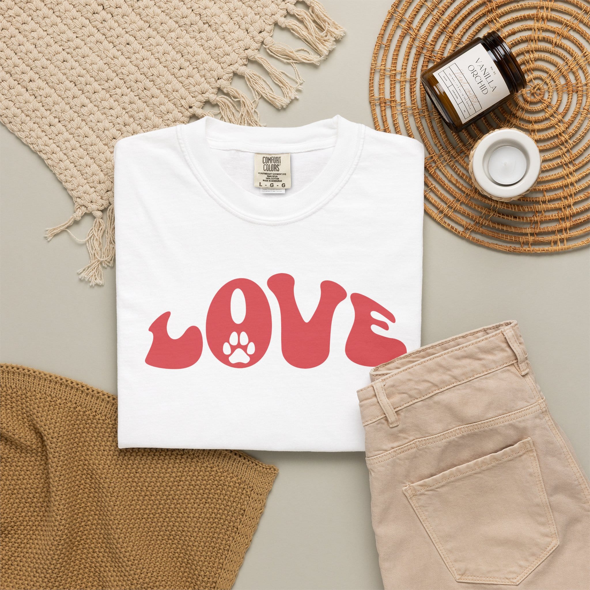 LOVE Paw Print - Garment Dyed Cotton T-Shirt