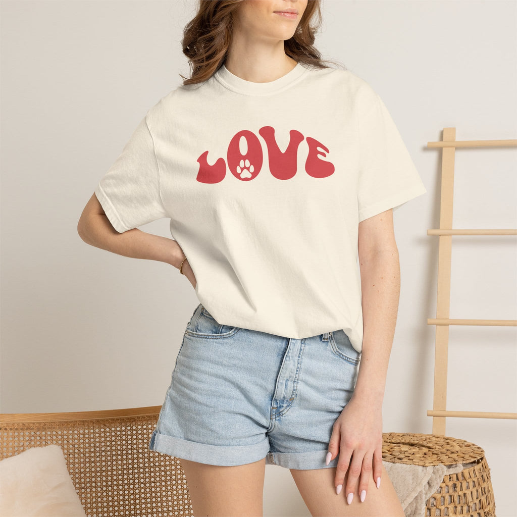 LOVE Paw Print - Garment Dyed Cotton T-Shirt