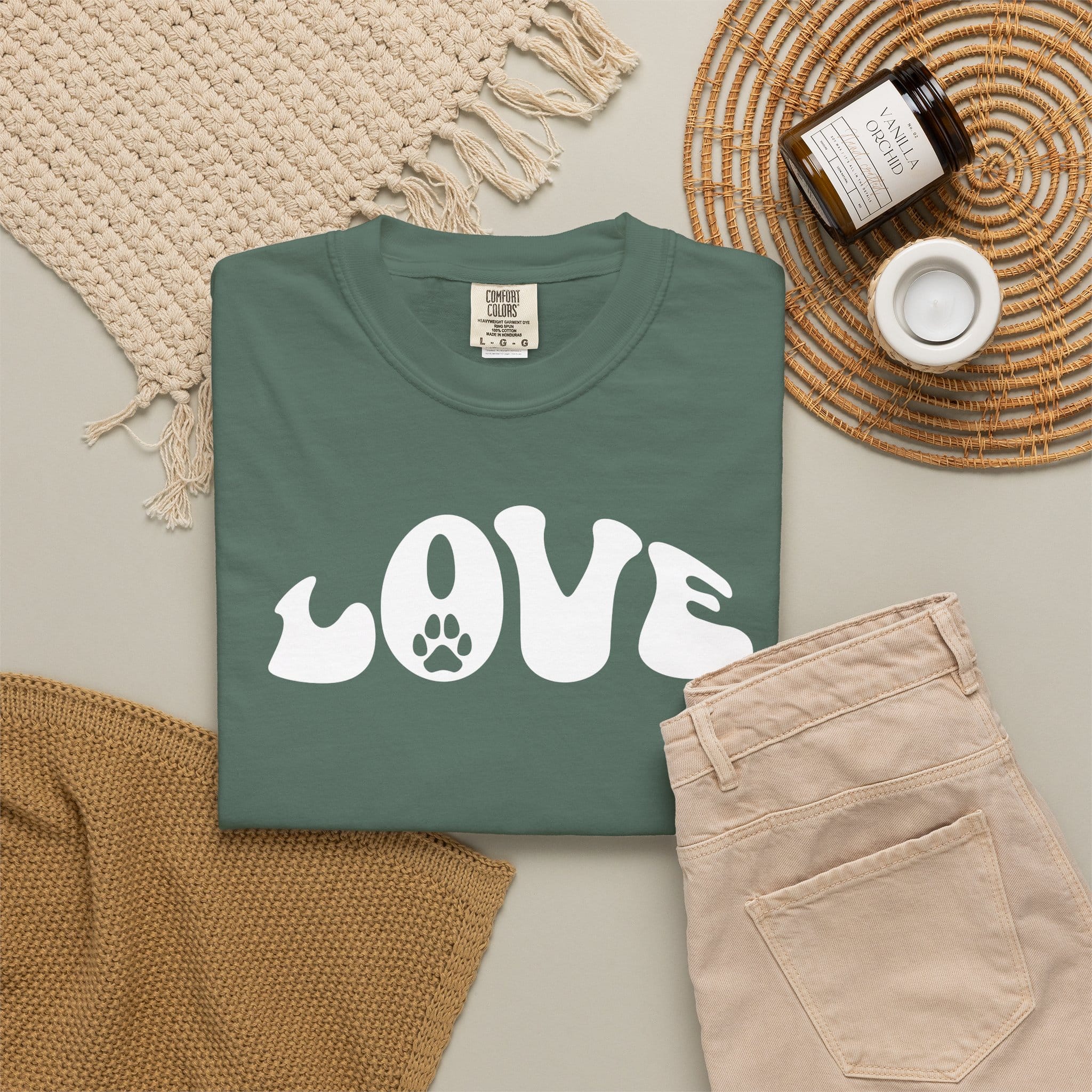 LOVE Paw Print - Garment Dyed Cotton T-Shirt
