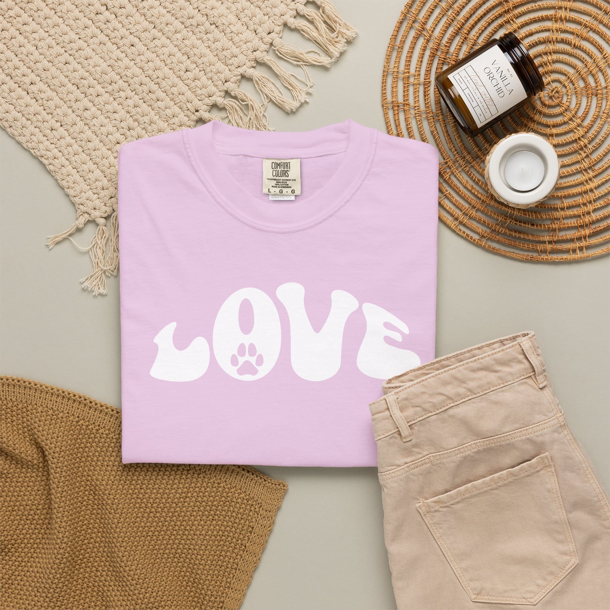 LOVE Paw Print - Garment Dyed Cotton T-Shirt