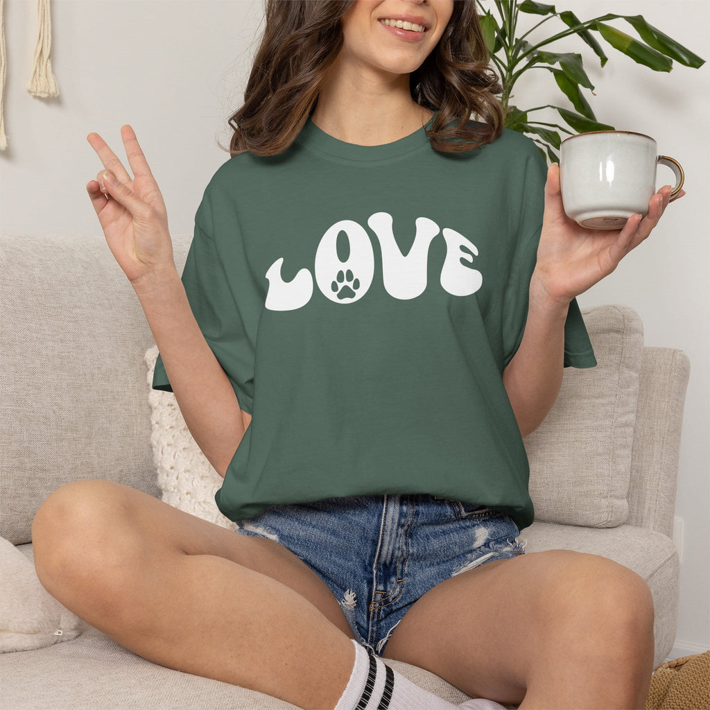 LOVE Paw Print - Garment Dyed Cotton T-Shirt