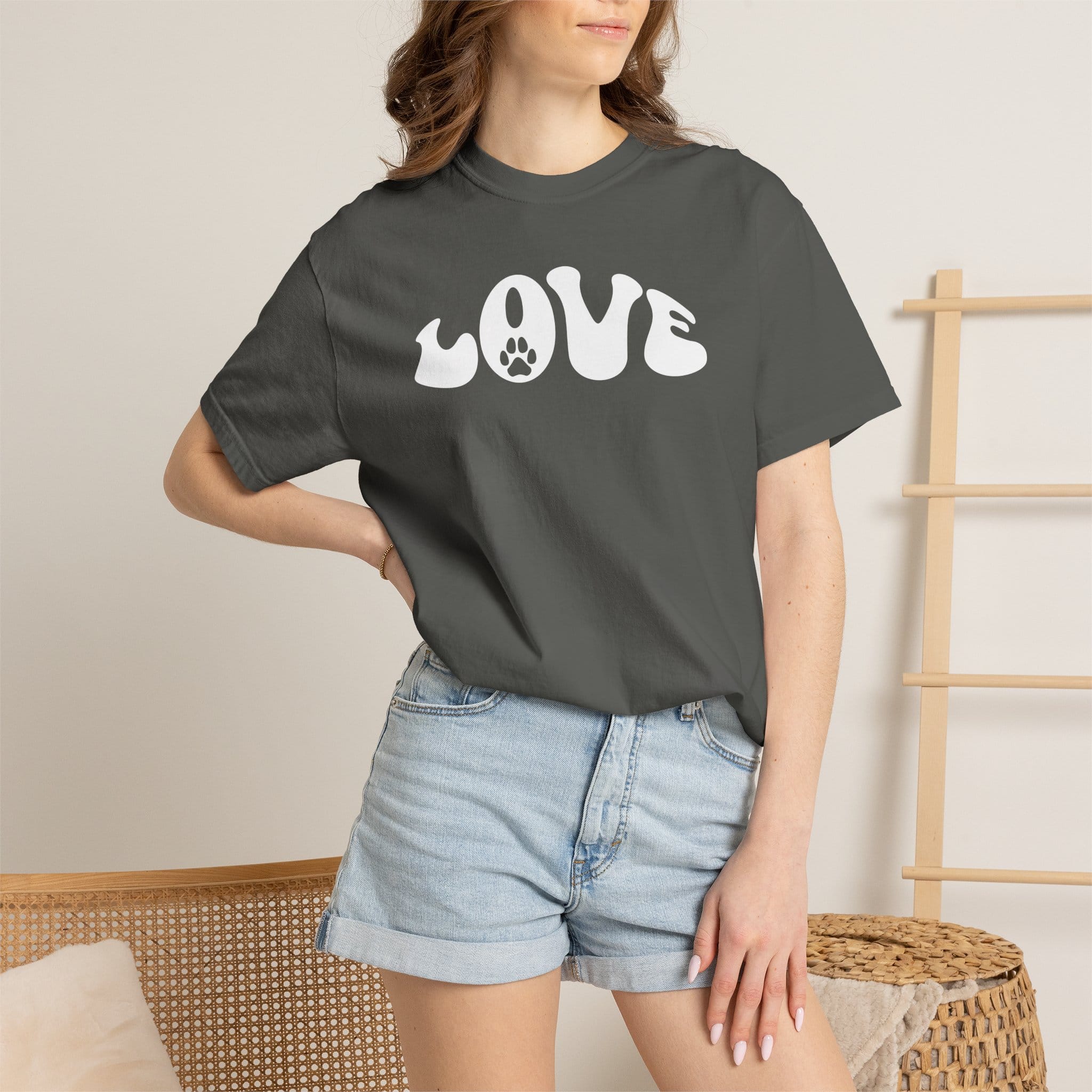 LOVE Paw Print - Garment Dyed Cotton T-Shirt