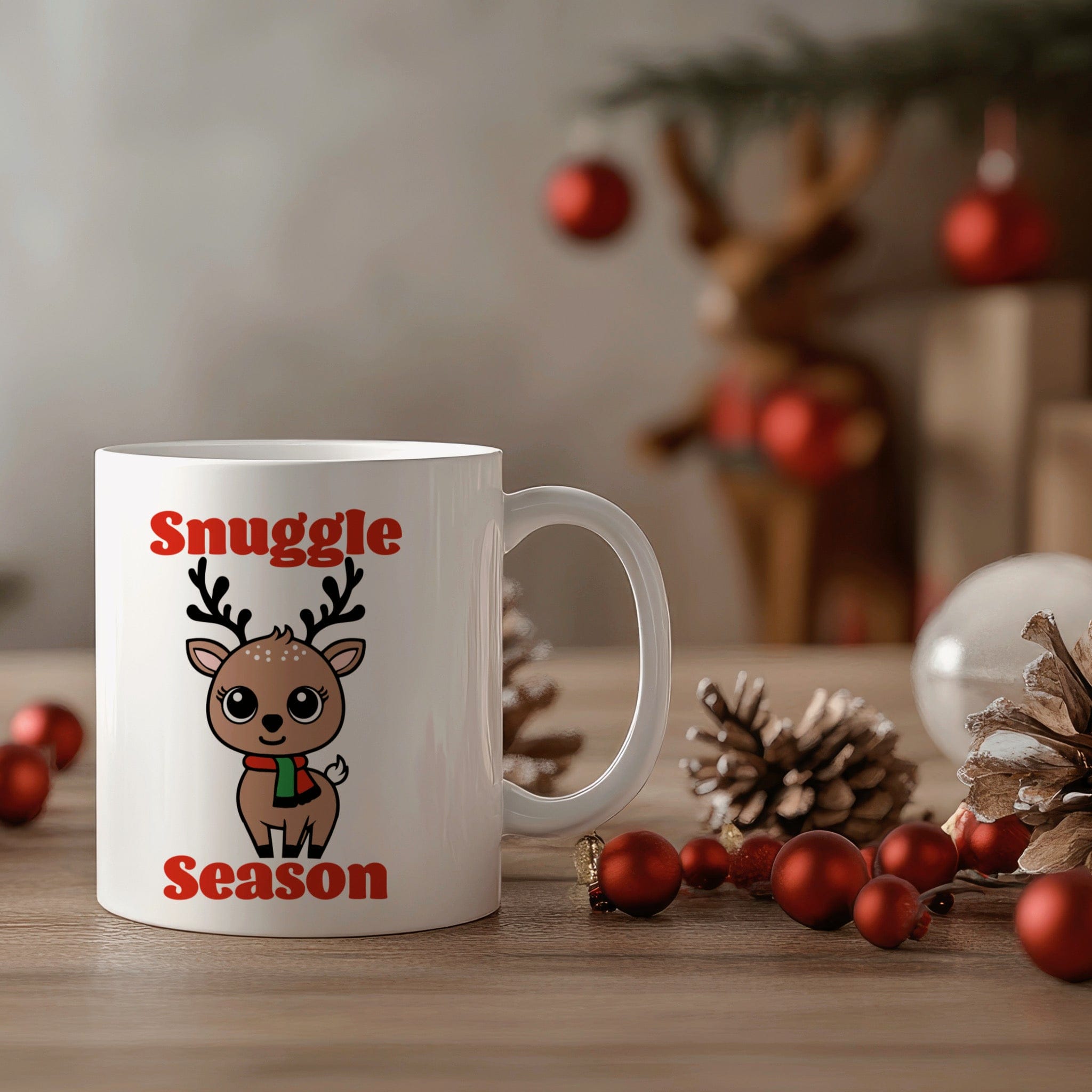 Personalized Festive Reindeer Holiday Mug – 15oz Ceramic, Custom Text