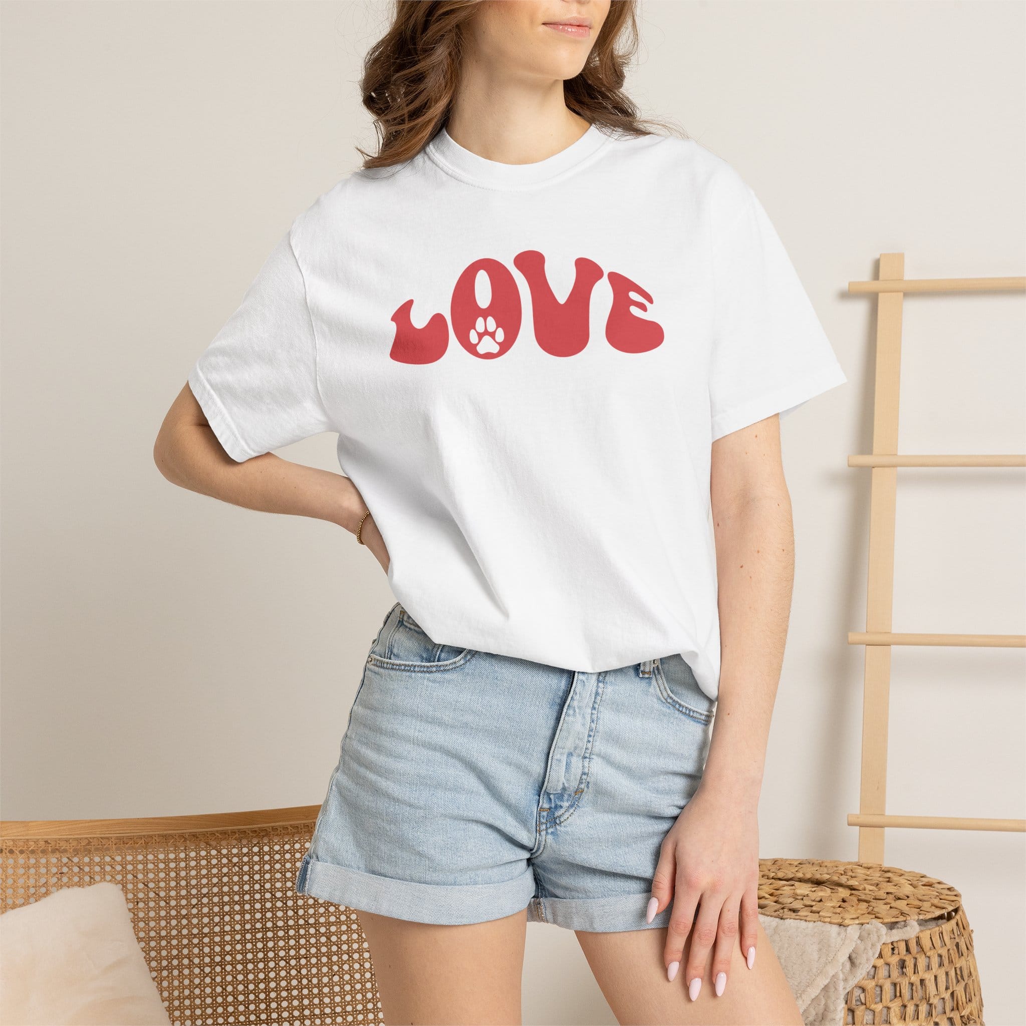 LOVE Paw Print - Garment Dyed Cotton T-Shirt