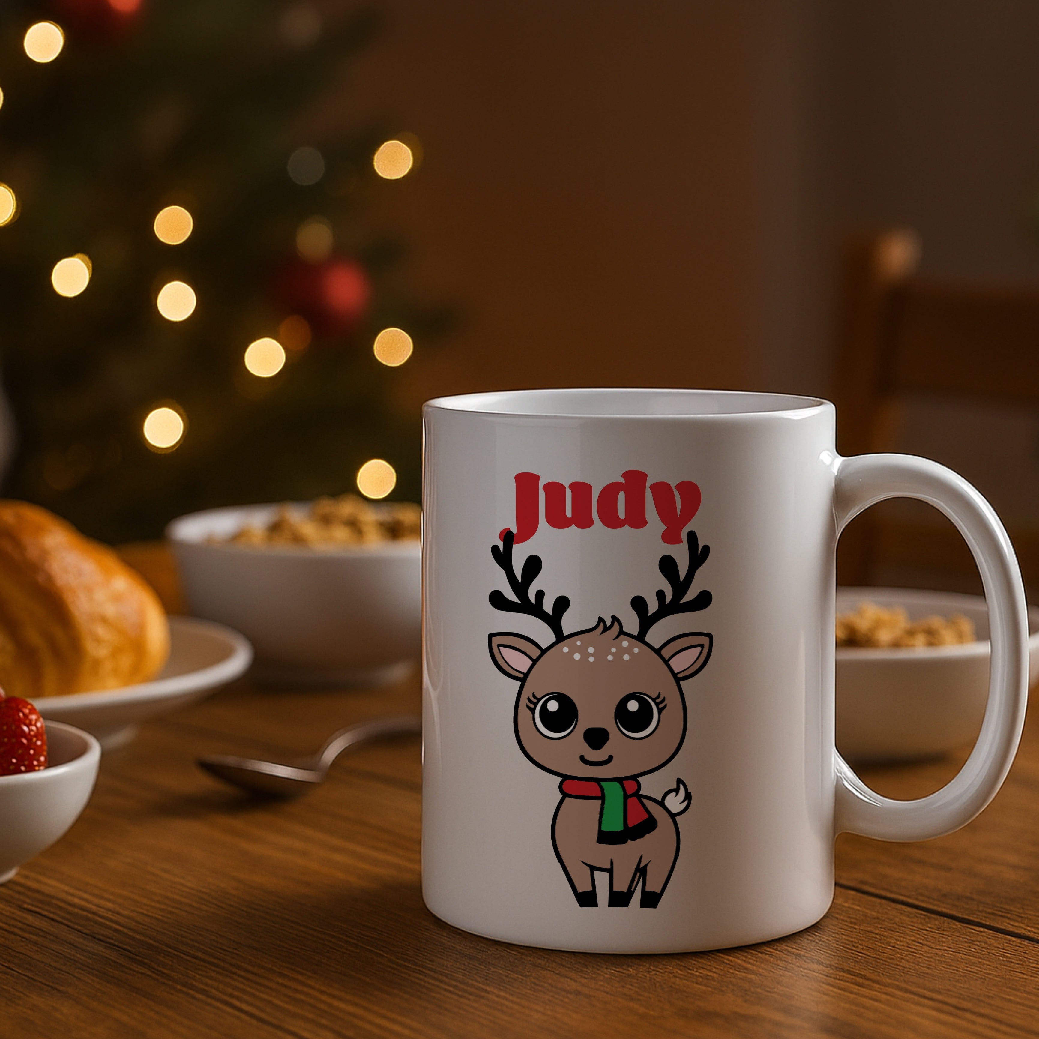 Personalized Festive Reindeer Holiday Mug – 15oz Ceramic, Custom Text