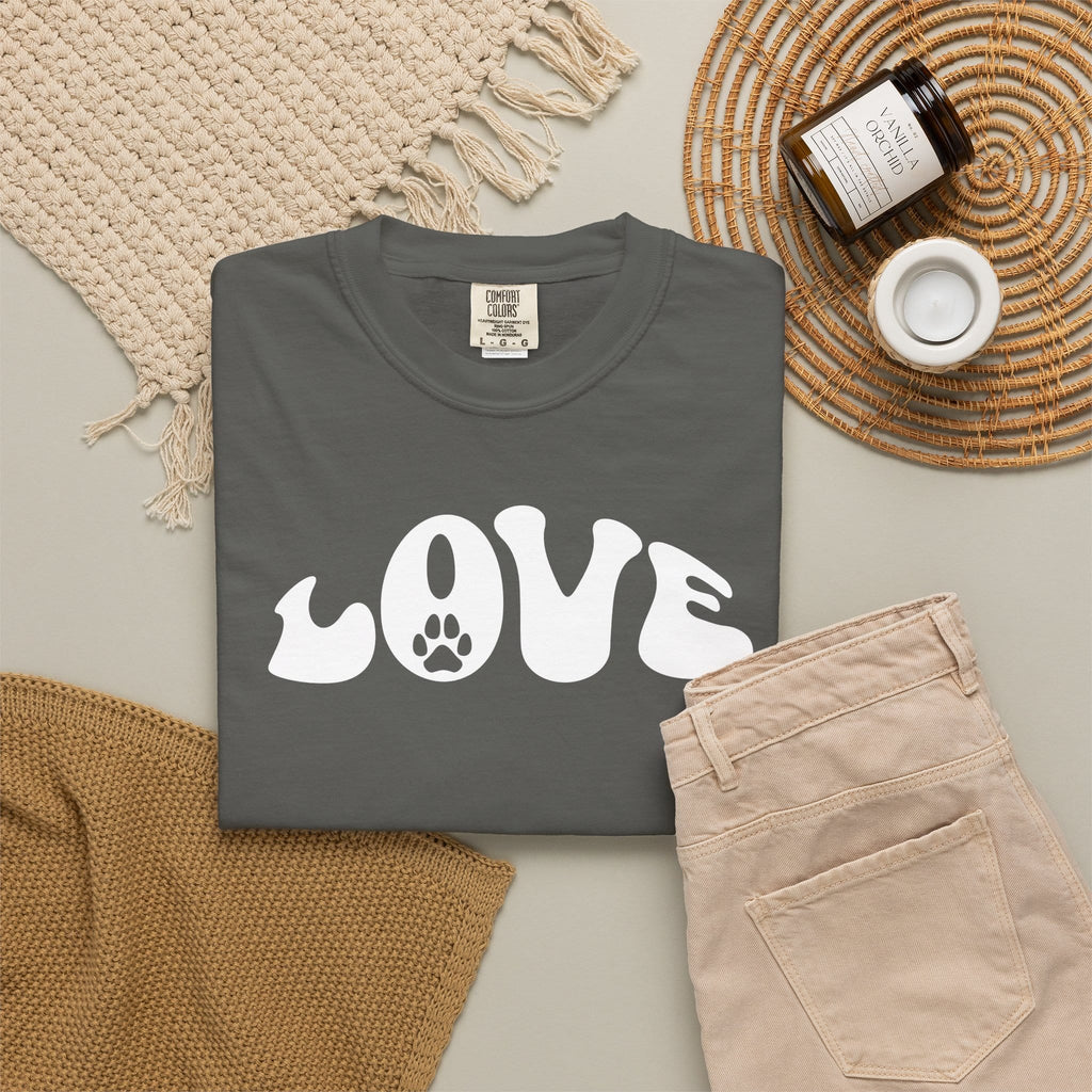 LOVE Paw Print - Garment Dyed Cotton T-Shirt