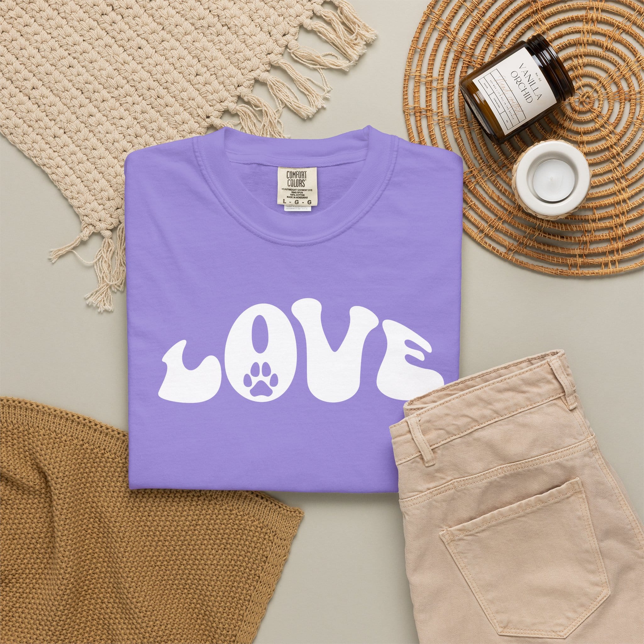 LOVE Paw Print - Garment Dyed Cotton T-Shirt