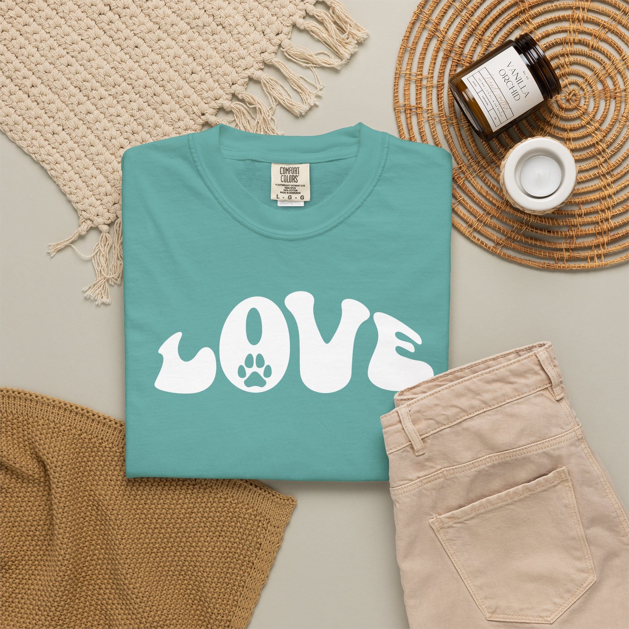 LOVE Paw Print - Garment Dyed Cotton T-Shirt