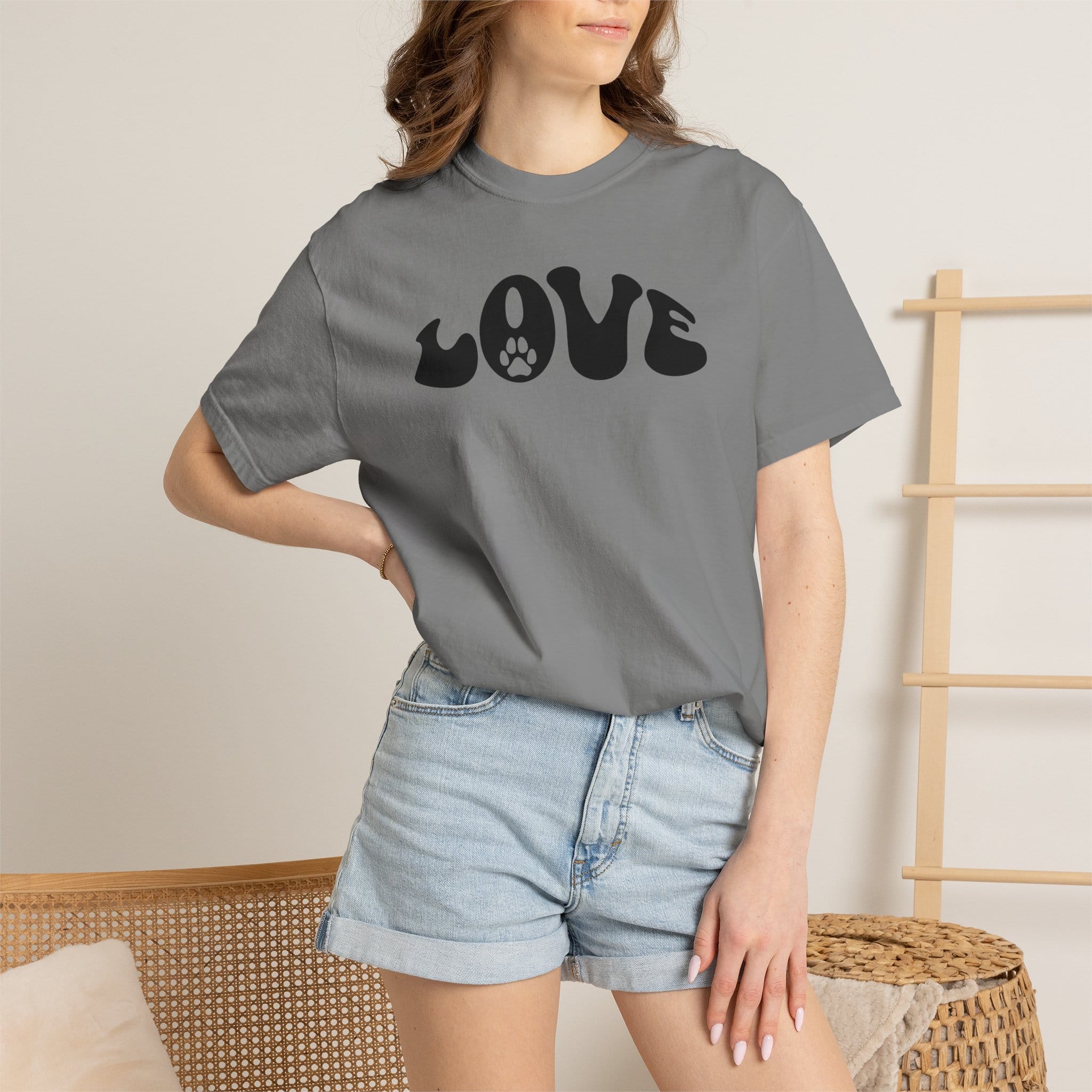 LOVE Paw Print - Garment Dyed Cotton T-Shirt