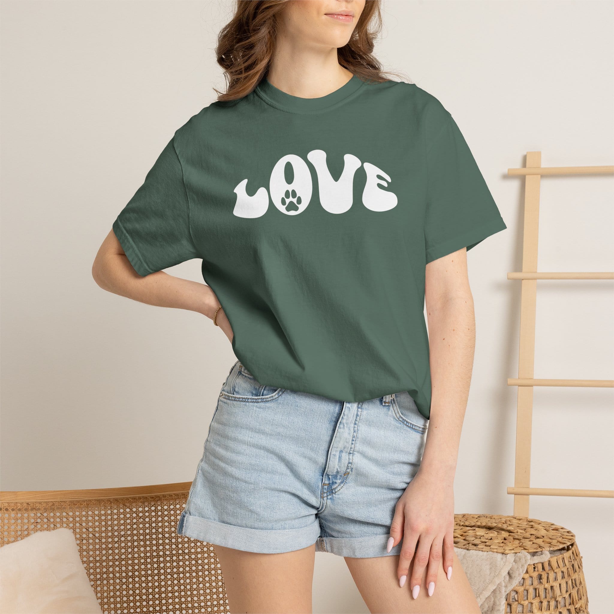 LOVE Paw Print - Garment Dyed Cotton T-Shirt
