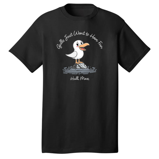 Gulls Just Want to Have Fun – Adult Cotton T-Shirt - Hull, MA