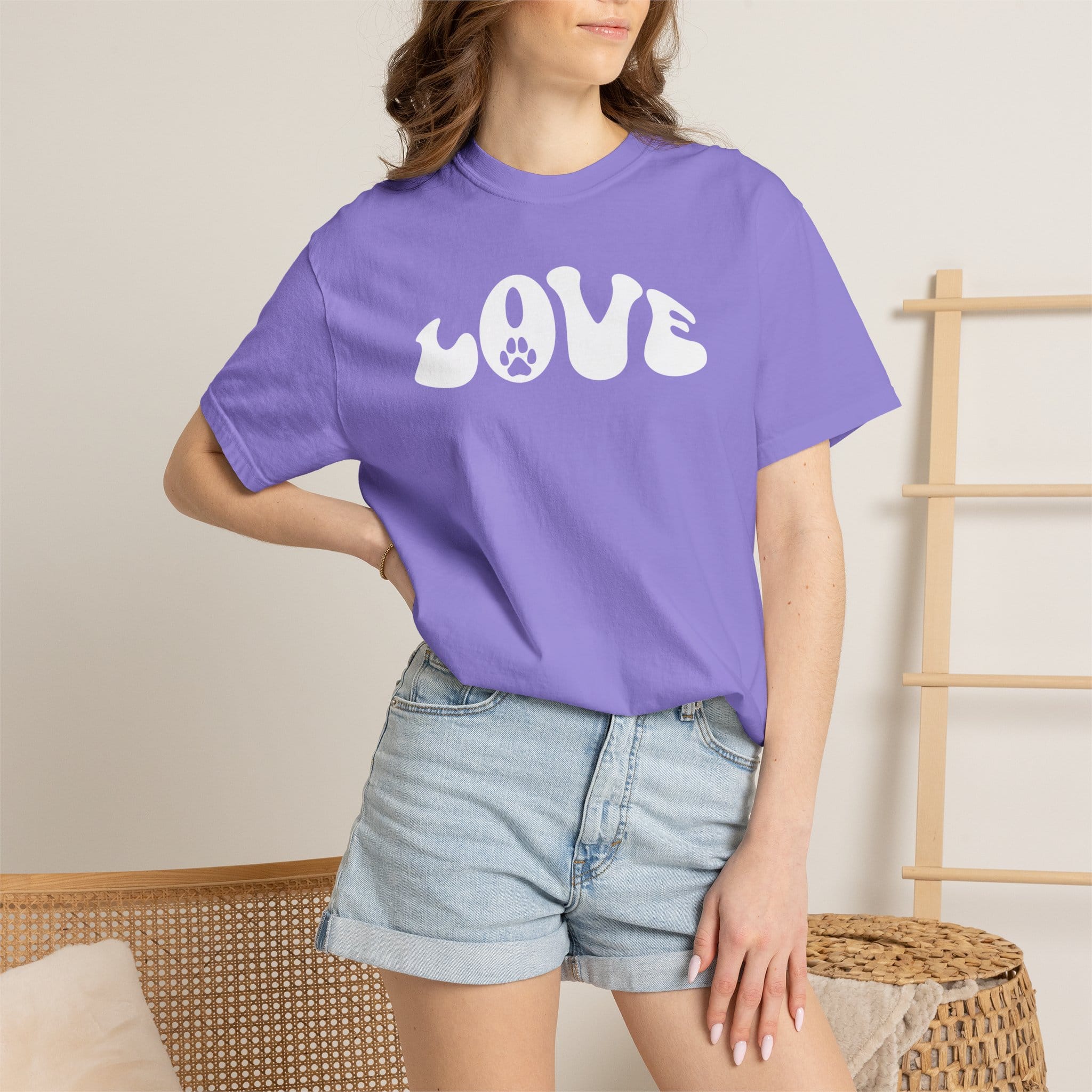 LOVE Paw Print - Garment Dyed Cotton T-Shirt