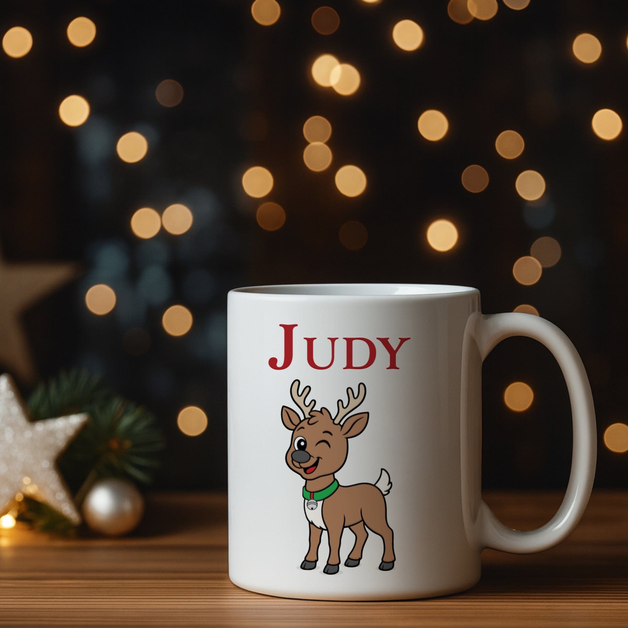 Personalized Winking Reindeer Holiday Mug – 15oz Ceramic, Custom Text