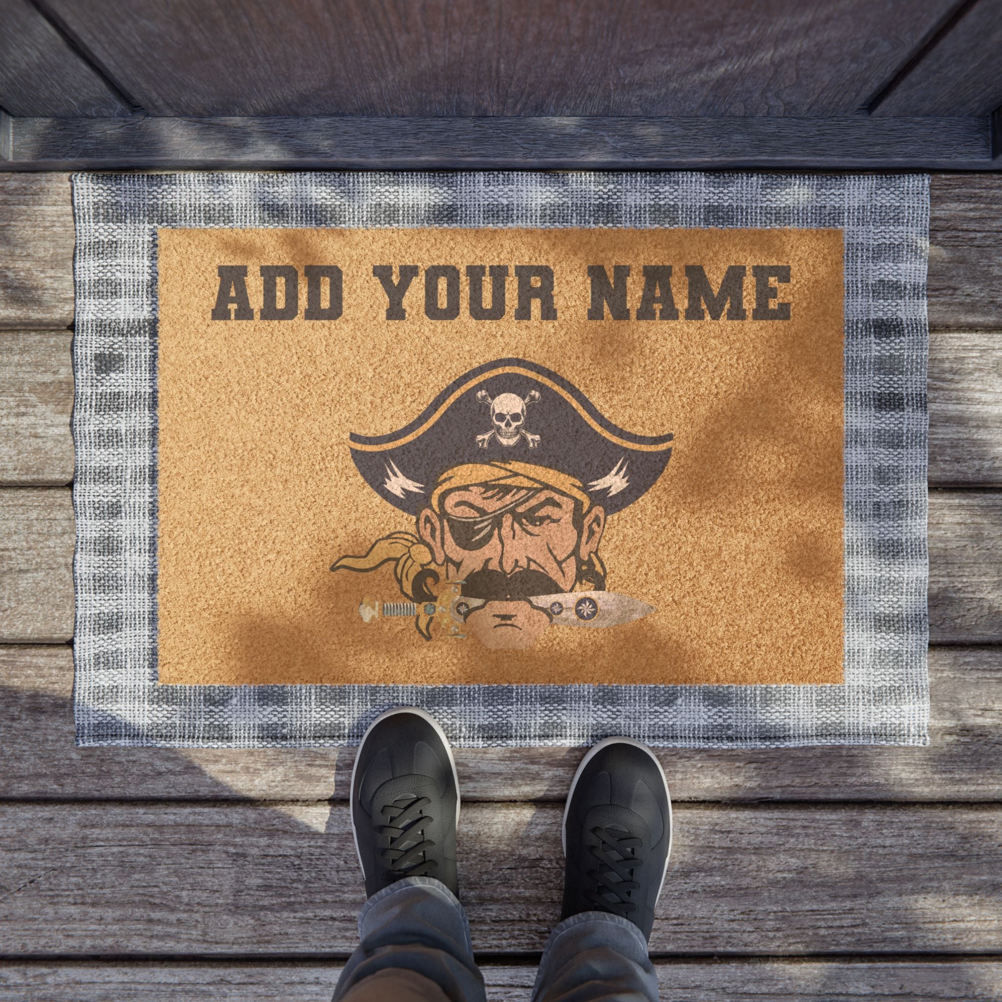 Personalized Hull Pirates Doormat — Custom Name Welcome Mat with Tough Coir Backing