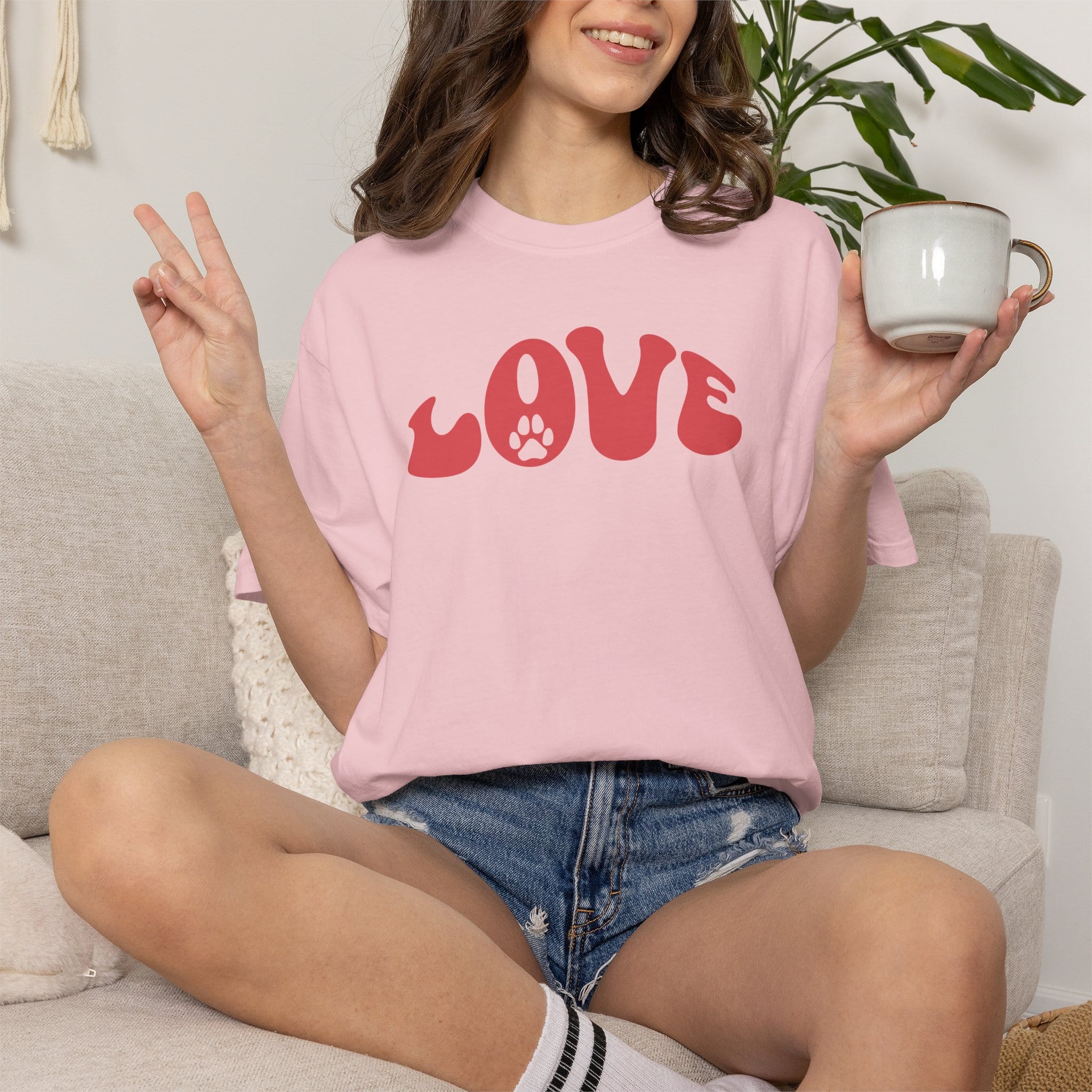LOVE Paw Print - Garment Dyed Cotton T-Shirt