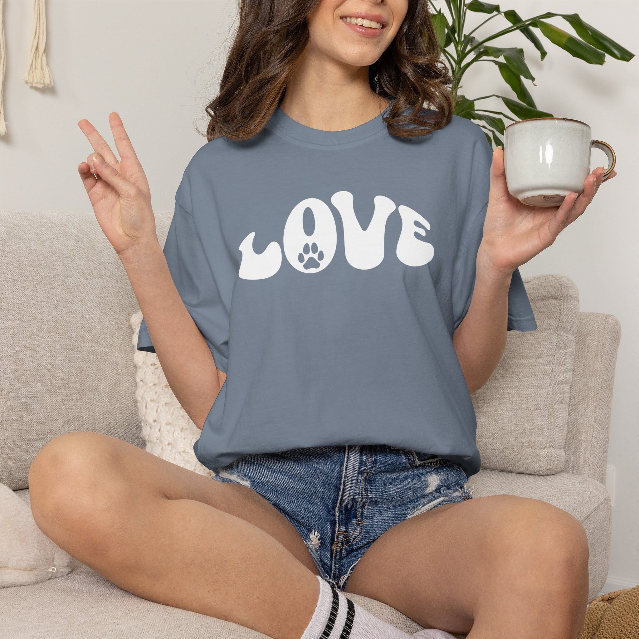 LOVE Paw Print - Garment Dyed Cotton T-Shirt