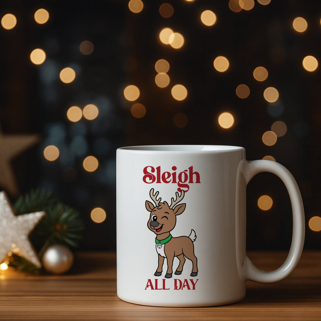 Personalized Winking Reindeer Holiday Mug – 15oz Ceramic, Custom Text