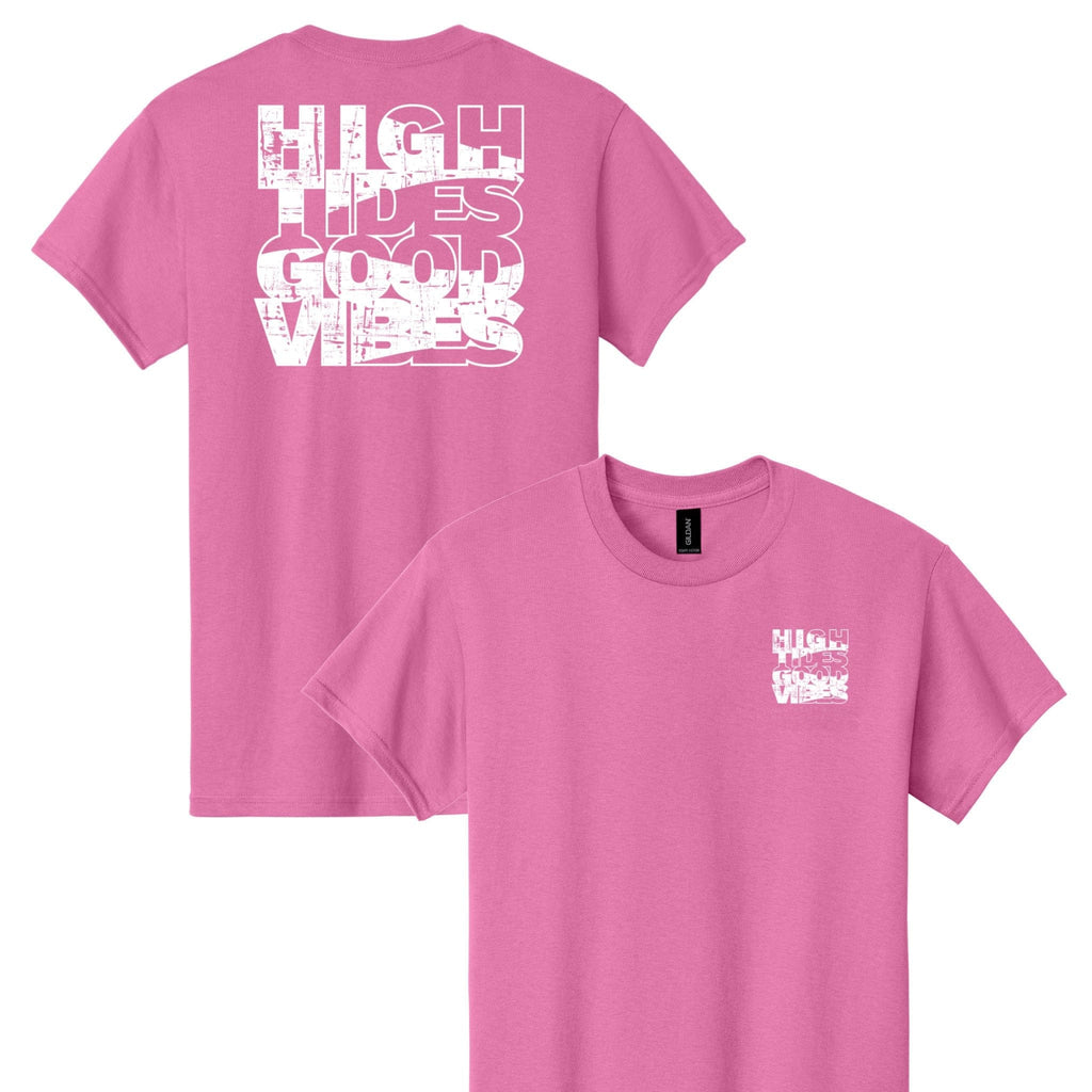 Pink t-shirt with text design on front and back