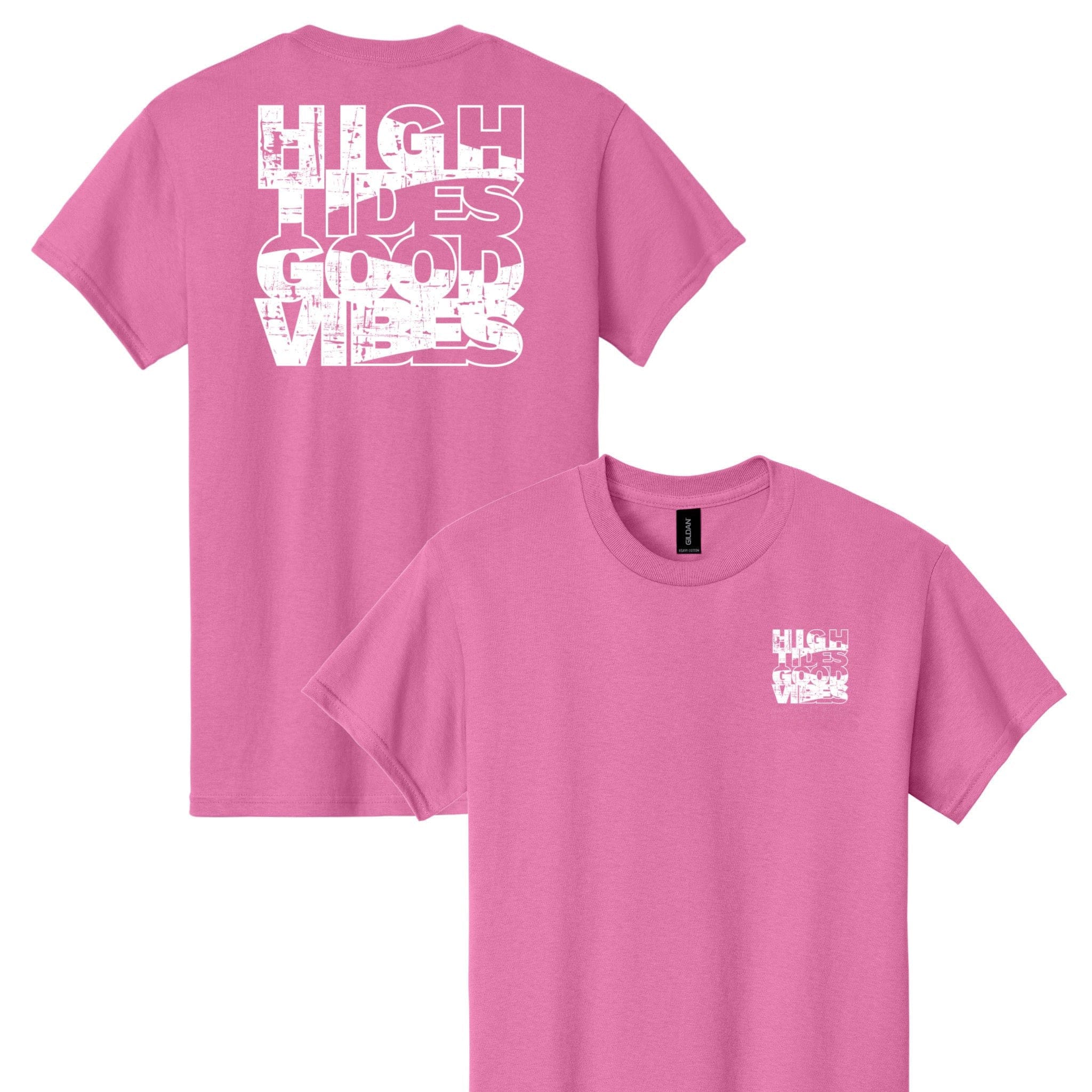 Pink t-shirt with text design on front and back