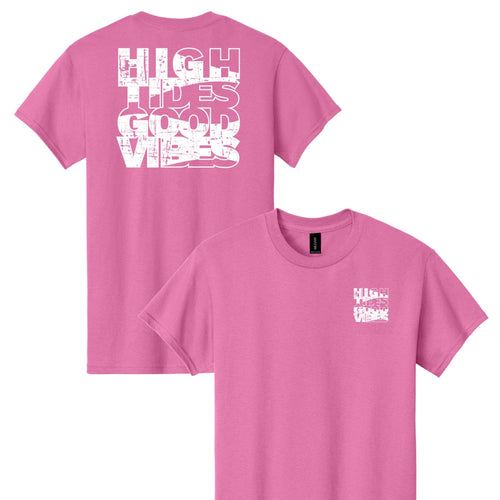 Pink t-shirt with text design on front and back