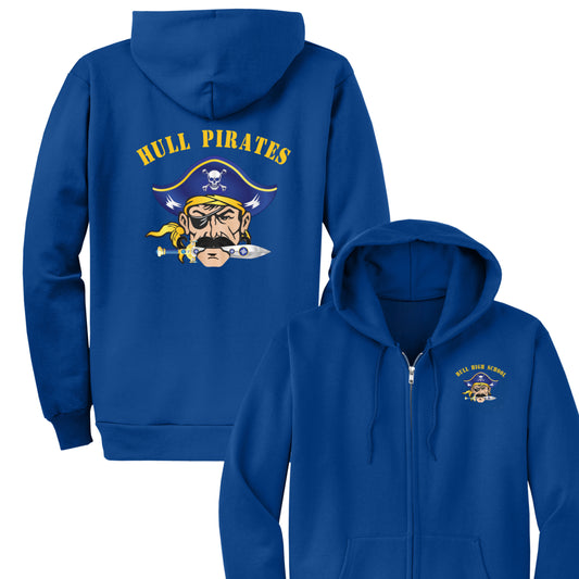 Blue hoodie with 'Hull Pirates' logo on front and back