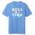 Blue t-shirt with 'Hull of a Time Nantasket Beach' text and graphic on a white background