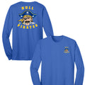 Blue long-sleeve shirt with 'Hull Pirates' design on front and back