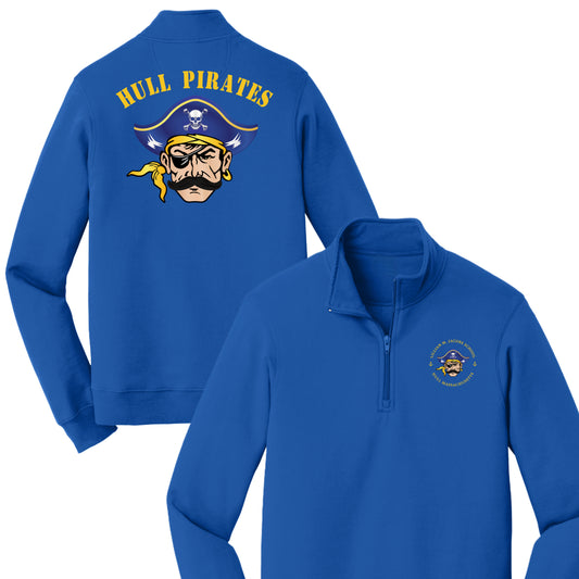 Blue pullover with 'Hull Pirates' logo on a white background