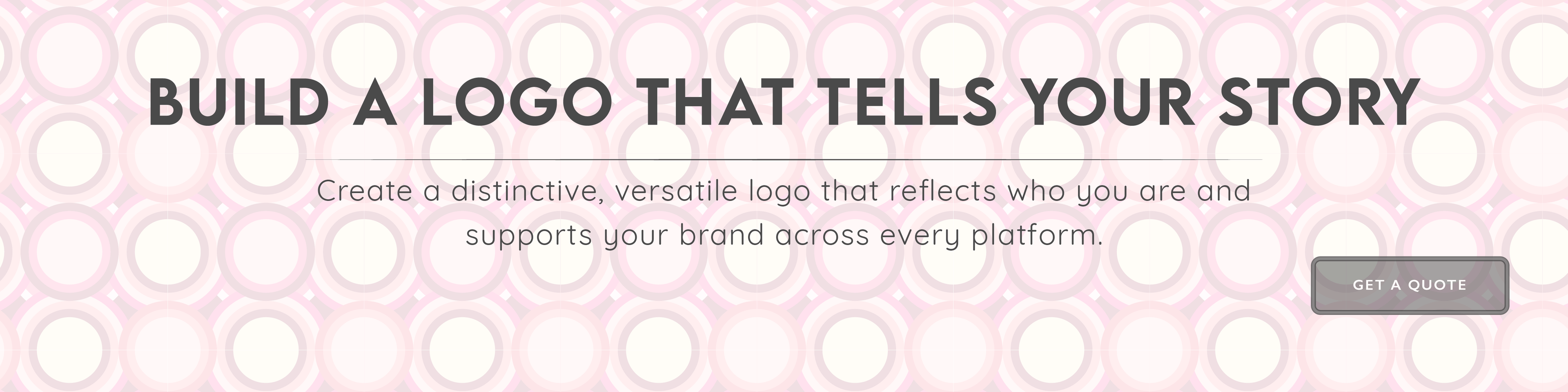 Promotional banner for logo design services with a pink background and white circles.