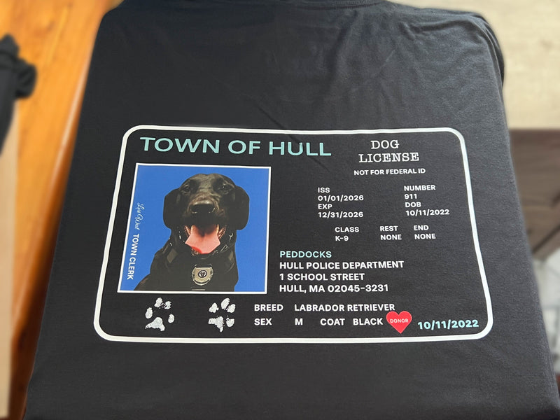 Dog license tag from the Town of Hull on a black background