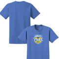 Blue t-shirt with 'Pirate Vibes Only' graphic on a white background
