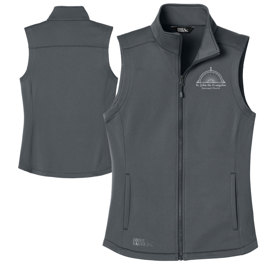 Gray vest with a logo on the chest, shown from front and back views.