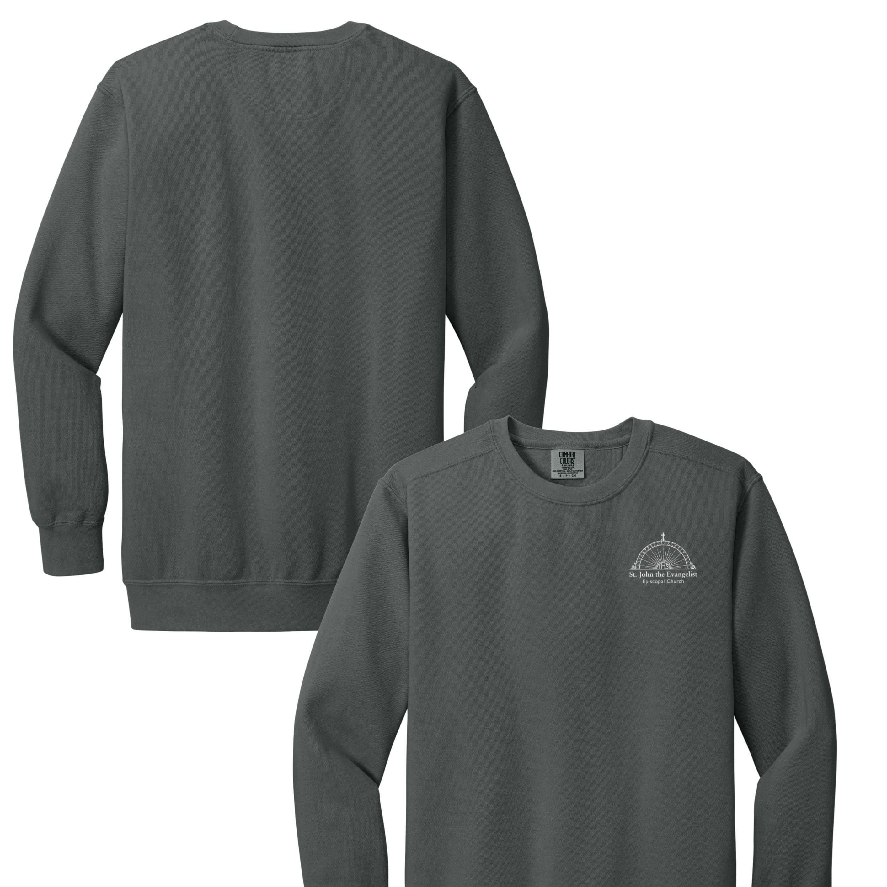 Gray long-sleeve shirt with a logo on the chest, shown from front and back on a white background.