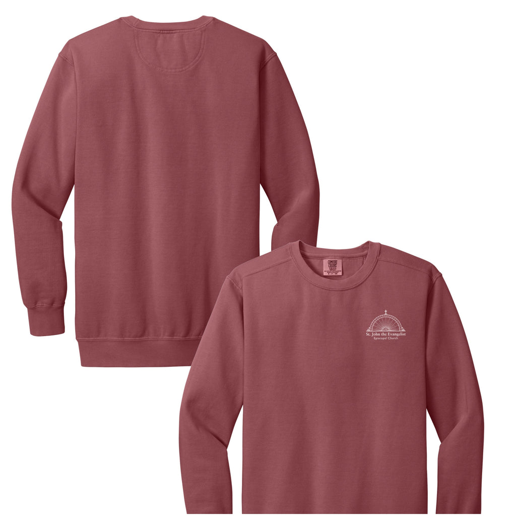 Maroon long-sleeve shirt with a logo on the chest, shown from front and back on a white background.