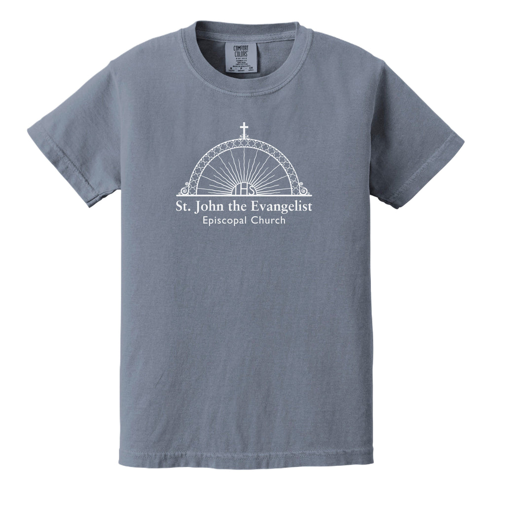 Gray t-shirt with 'St. John the Evangelist Episcopal Church' logo on a white background
