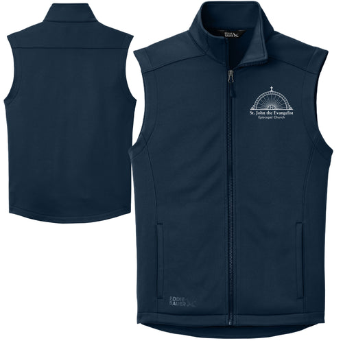 Navy blue vest with logo on front, shown from front and back views.