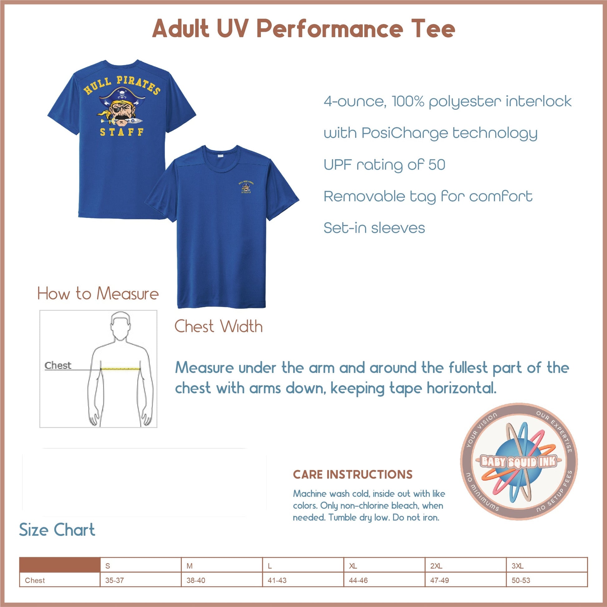 Hull High School - STAFF, UV Performance Tees - Baby Squid Ink