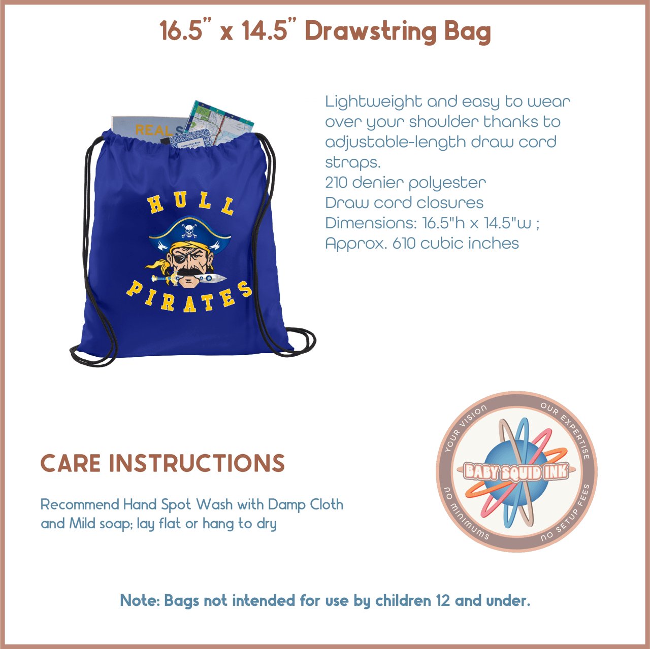 Hull Pirates, Drawstring Bag - Baby Squid Ink